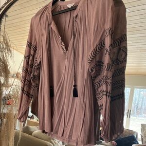 Lucky Brand Mauve Embroidered Blouse